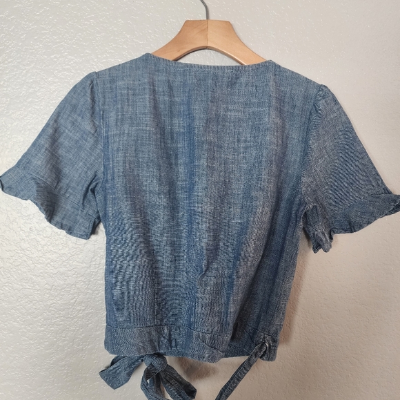 Francesca's Collection Chambray Wrap Crop Top - Picture 11 of 12